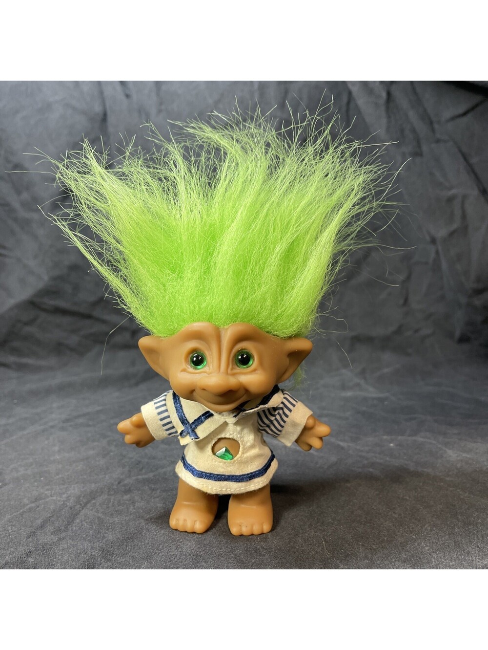 Vintage Ace Novelty 5" Wishstone Green Star Stone and Hair Troll